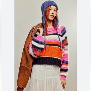 Free People Striped Sweater Pink Black